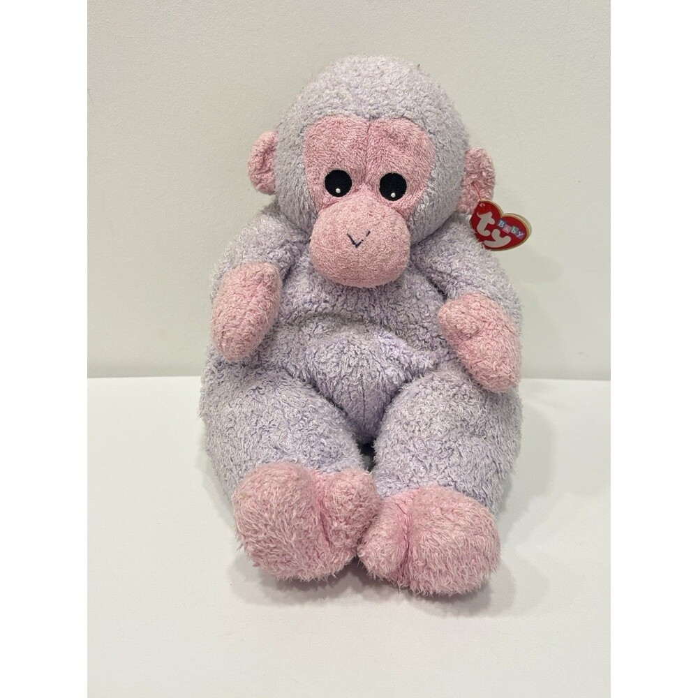 Baby Ty Monkeybaby Plush Pillow Pals Rattle Purple/Pink Monkey Stuffed Toy